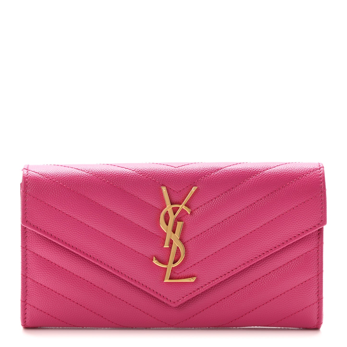 Grain De Poudre Matelasse Chevron Monogram Flap Wallet Fuxia