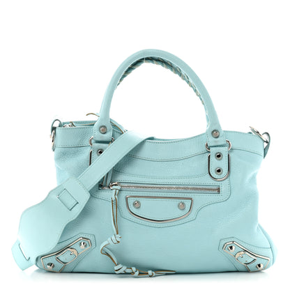 Balenciaga Chevre Silver Metallic Edge Hardware Town Bleu Maldives 1 of 13