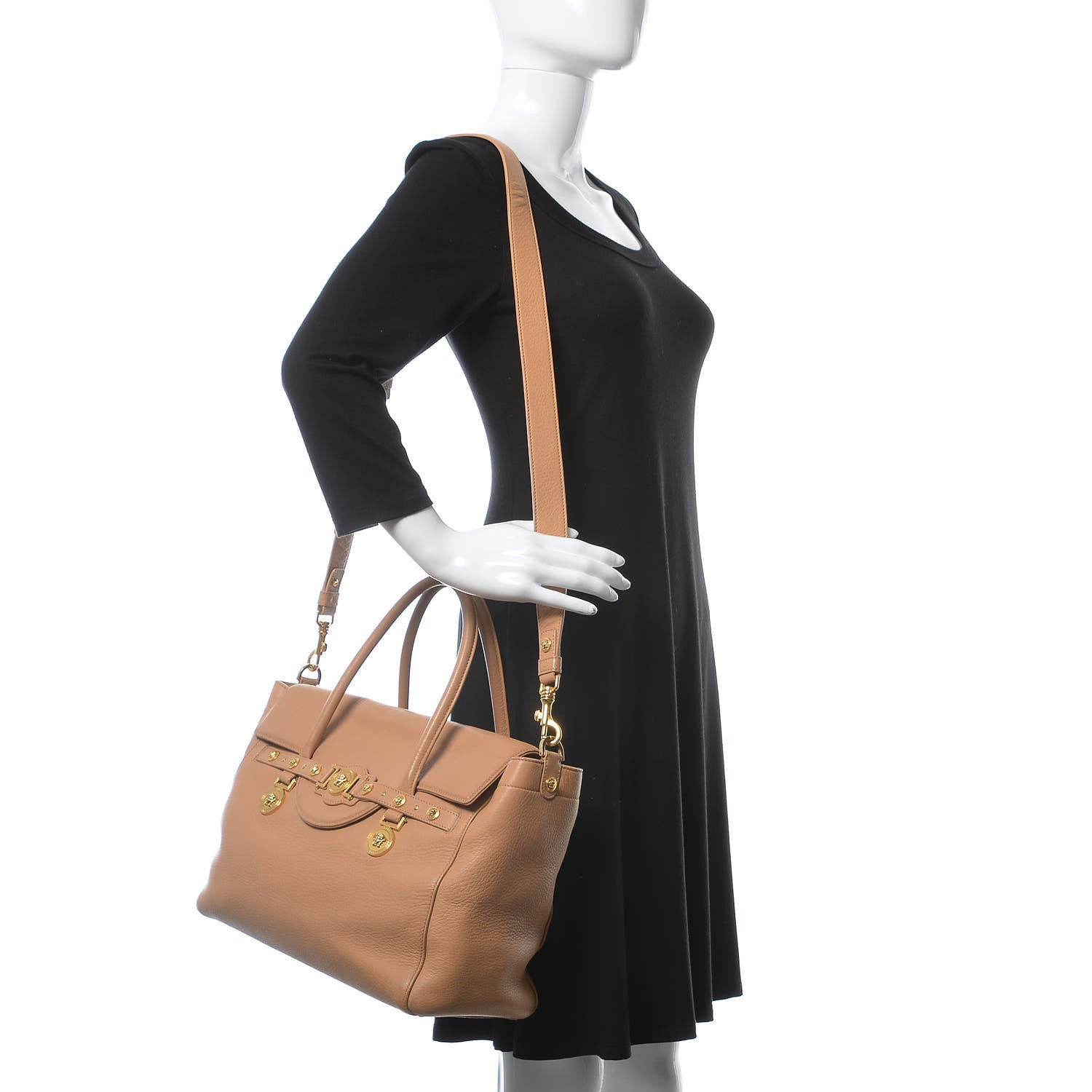 Versace Deerskin Large Signature Tote Camel 3 of 17