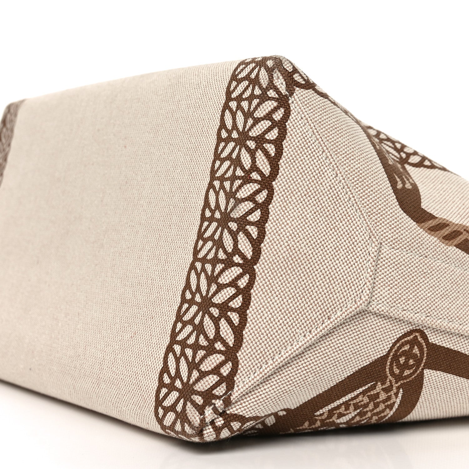 Hermes H Plume Canvas Swift Printed Fantaisie d'Etriers Steeple 28 Bag Fauve Ecru Beige Gold 8 of 9