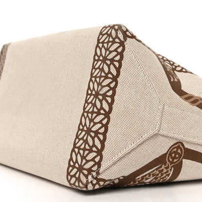 Hermes H Plume Canvas Swift Printed Fantaisie d'Etriers Steeple 28 Bag Fauve Ecru Beige Gold 8 of 9