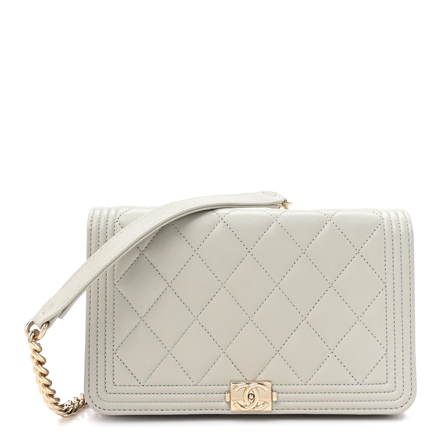 Chanel Caviar Quilted Boy Wallet On Chain WOC Grey 1 of 16