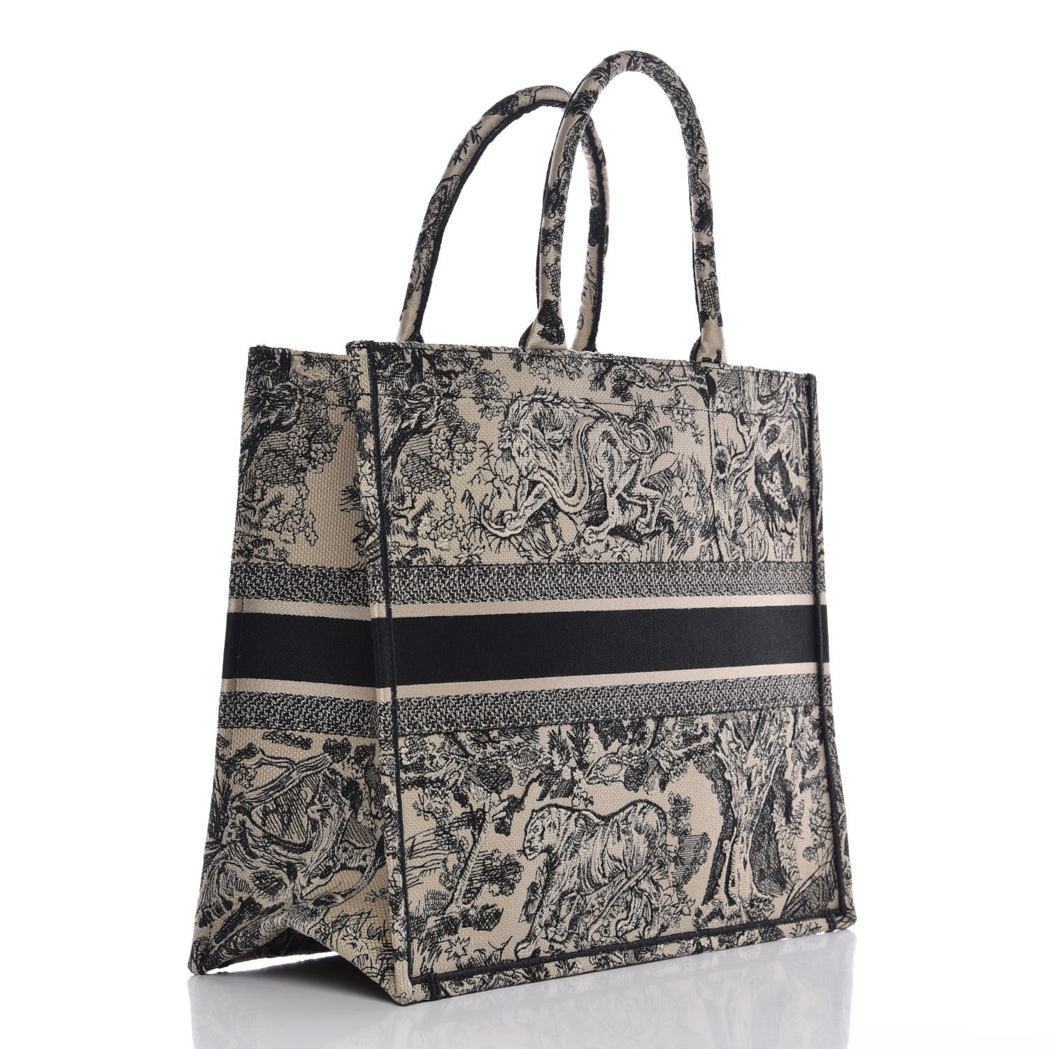 Christian Dior Canvas Embroidered Large Dioriviera Toile De Jouy Book Tote Black 3 of 8