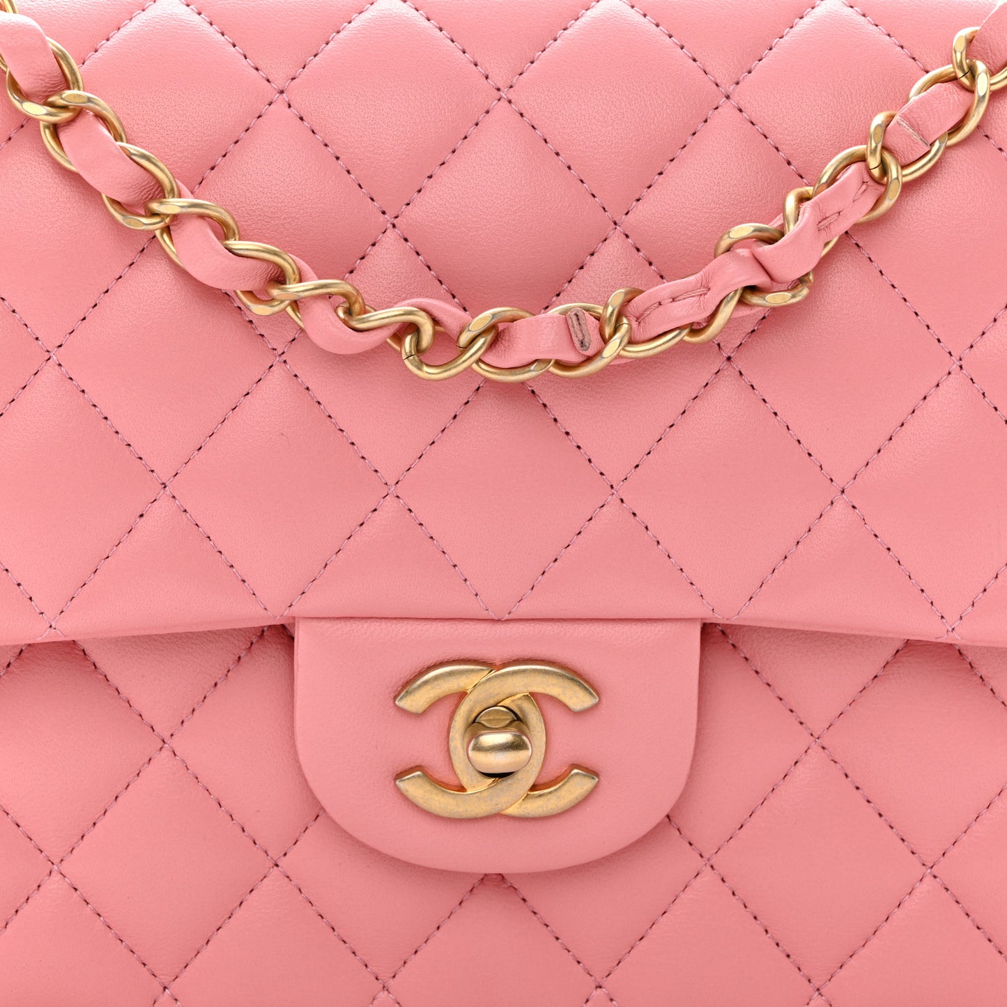 Lambskin Quilted Medium Double Flap Rose Pink