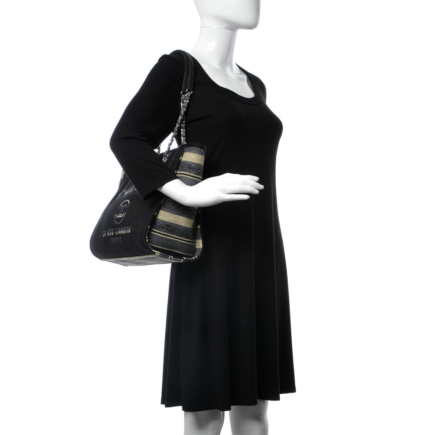 Striped Canvas Small Deauville Tote Dark Blue