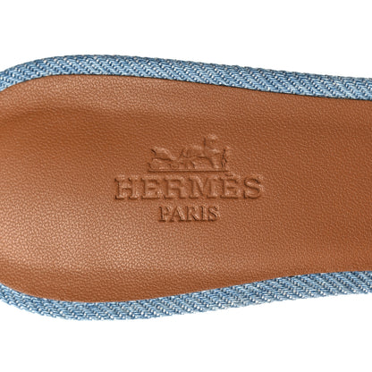 Hermes Denim Fringe Oasis Sandals 37 Bleu Clair 7 of 8