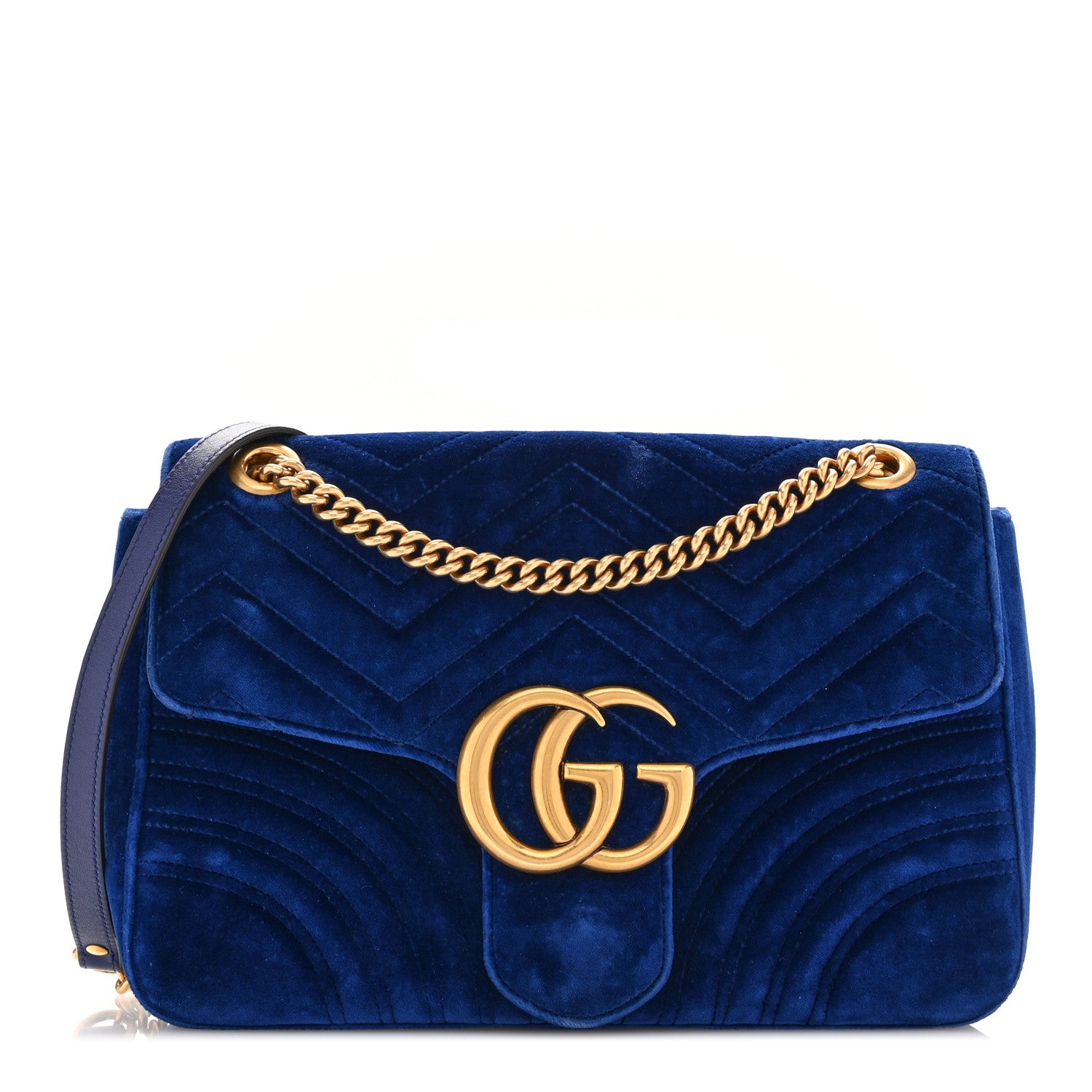Gucci Velvet Matelasse Medium GG Marmont Shoulder Bag Cobalt Blue 1 of 14