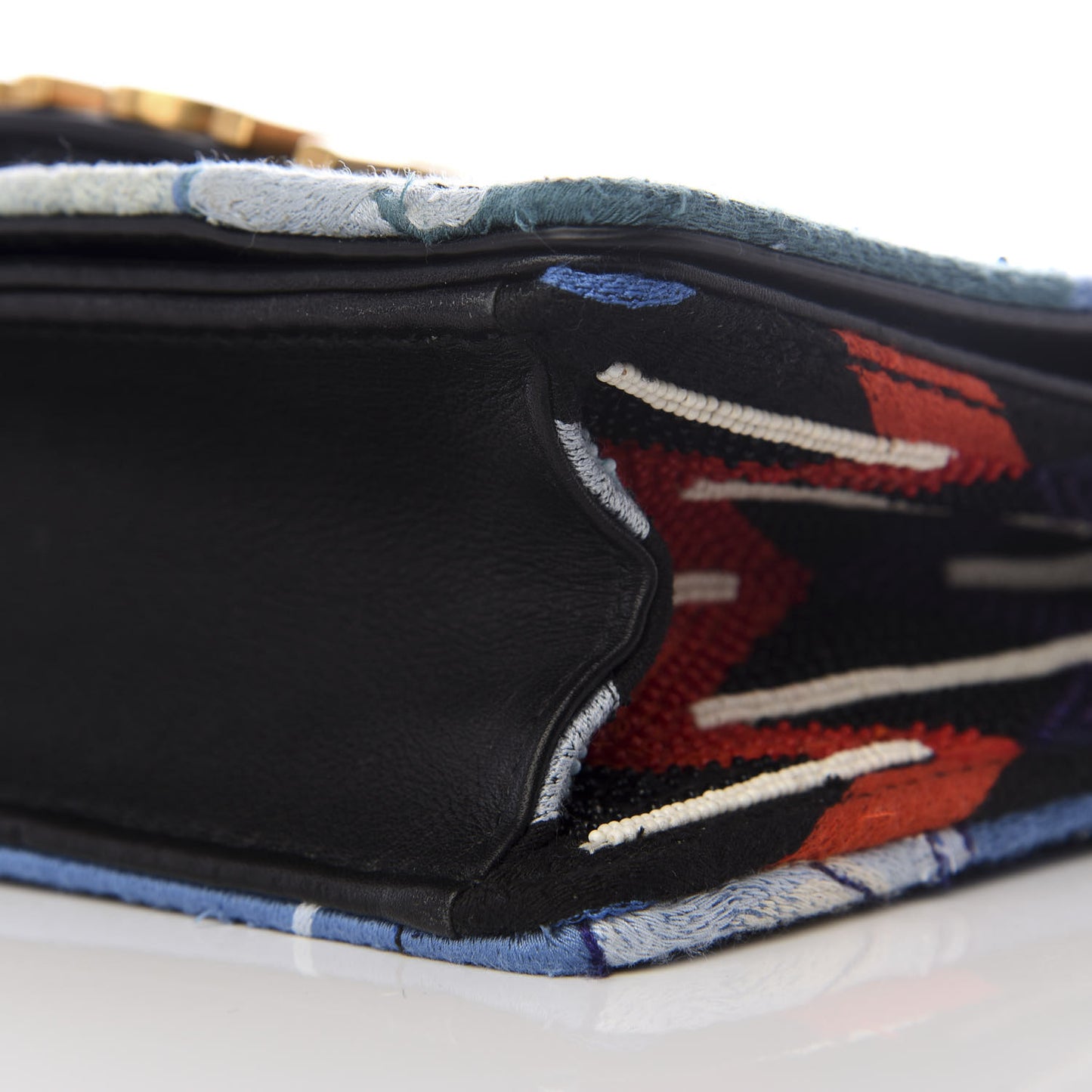 Calfskin Bead Embroidered J'Adior Chain Flap Bag Blue