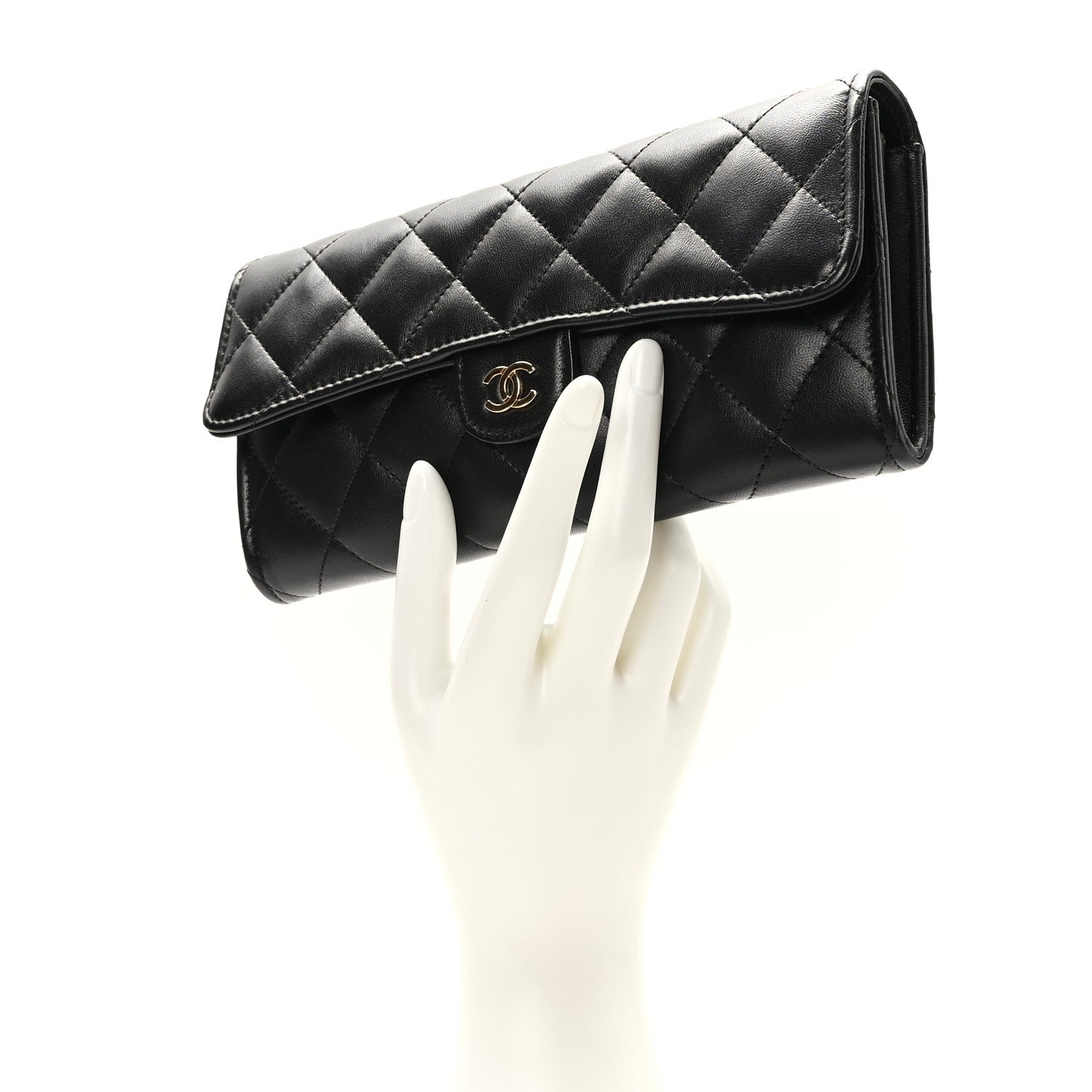 Chanel Lambskin Quilted Large Gusset Flap Wallet Black 2 of 11