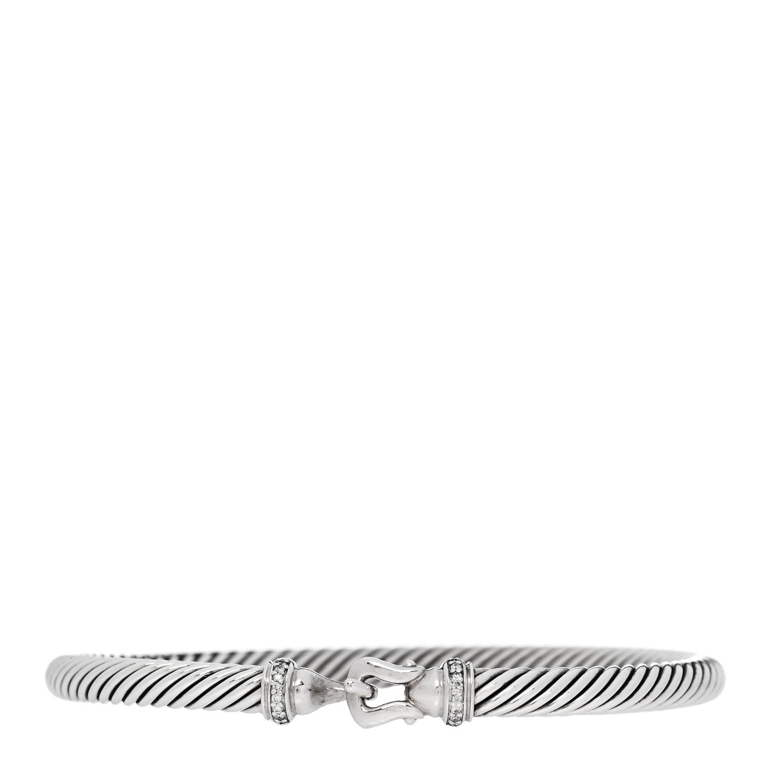 David Yurman Sterling Silver Diamond 5mm Cable Buckle Bracelet 1 of 4
