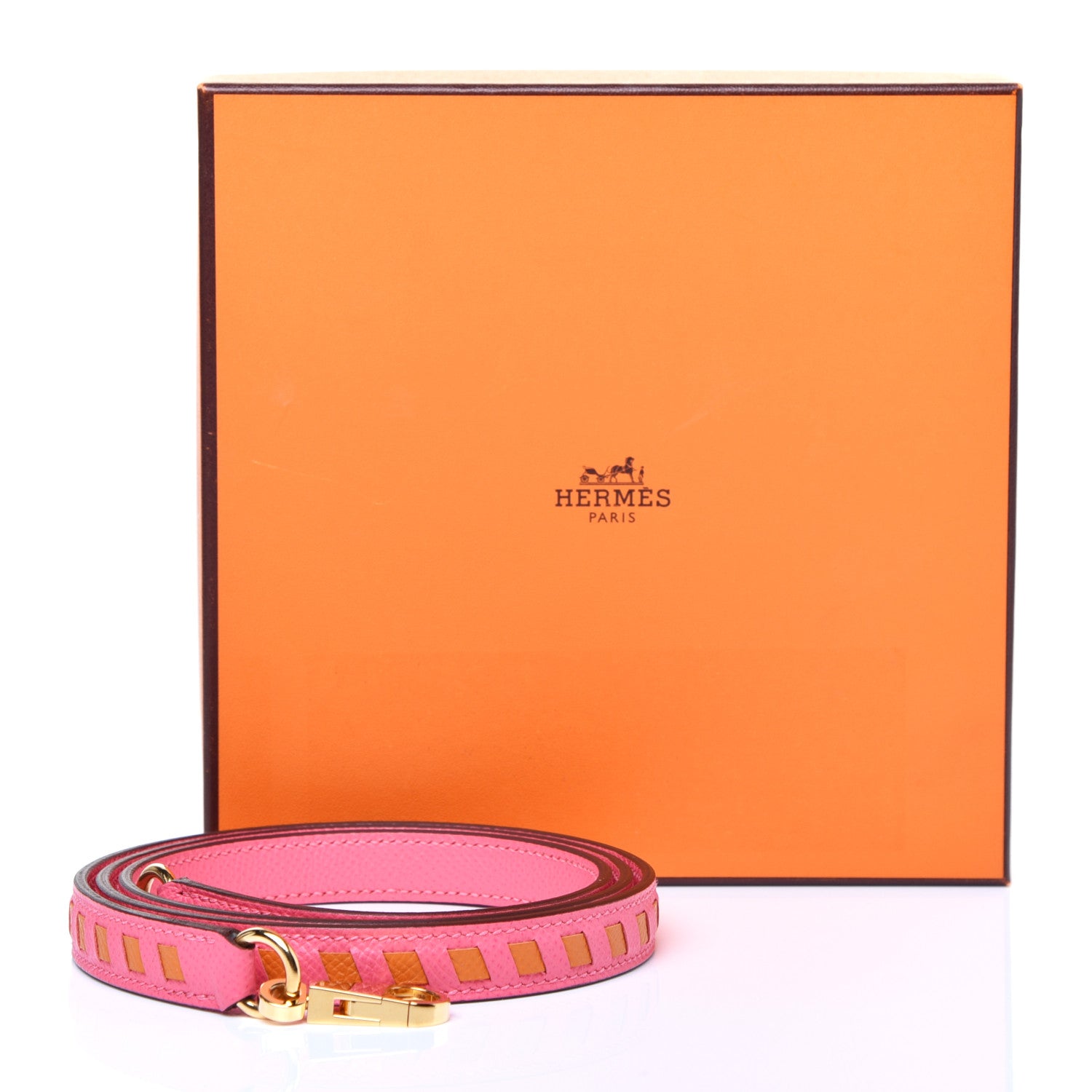 Hermes Epsom 16mm Tressage Shoulder Strap Rose Azalee Abricot 4 of 4