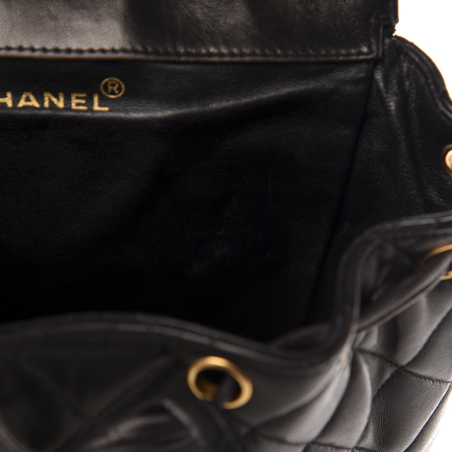 Lambskin Quilted Drawstring Backpack Black