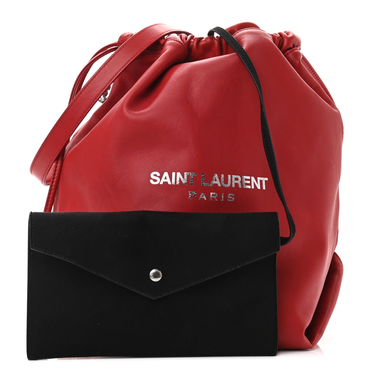 Saint Laurent Lambskin Teddy Drawstring Bag Eros Red 1 of 9
