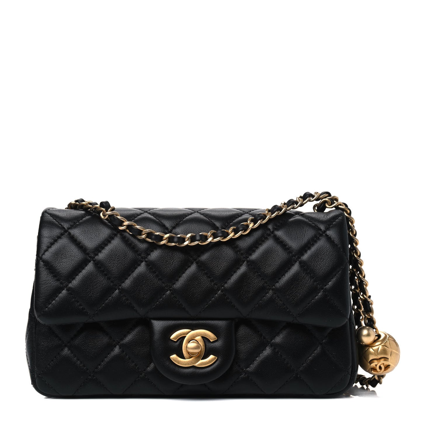 Lambskin Quilted Mini Rectangular Pearl Crush Flap Black