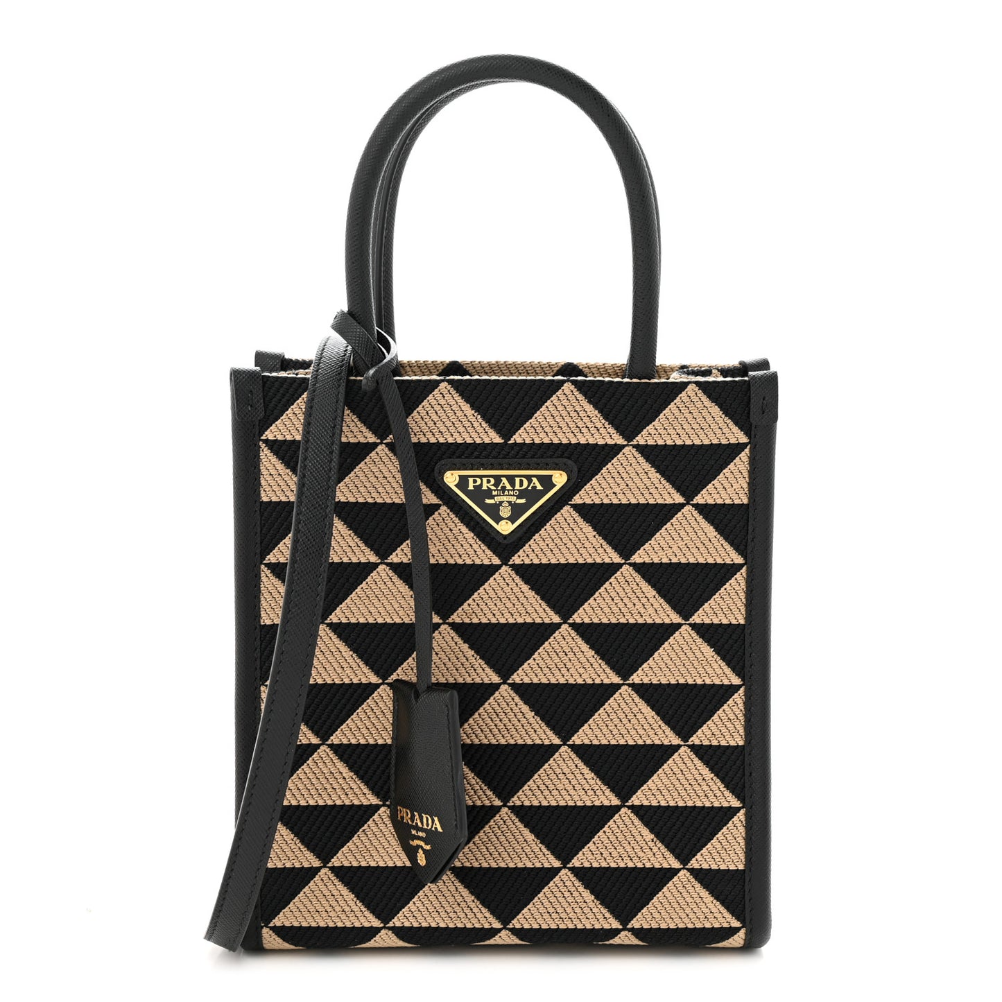 Jacquard Saffiano Triangolo Symbole Embroidered Micro Tote Black Corda