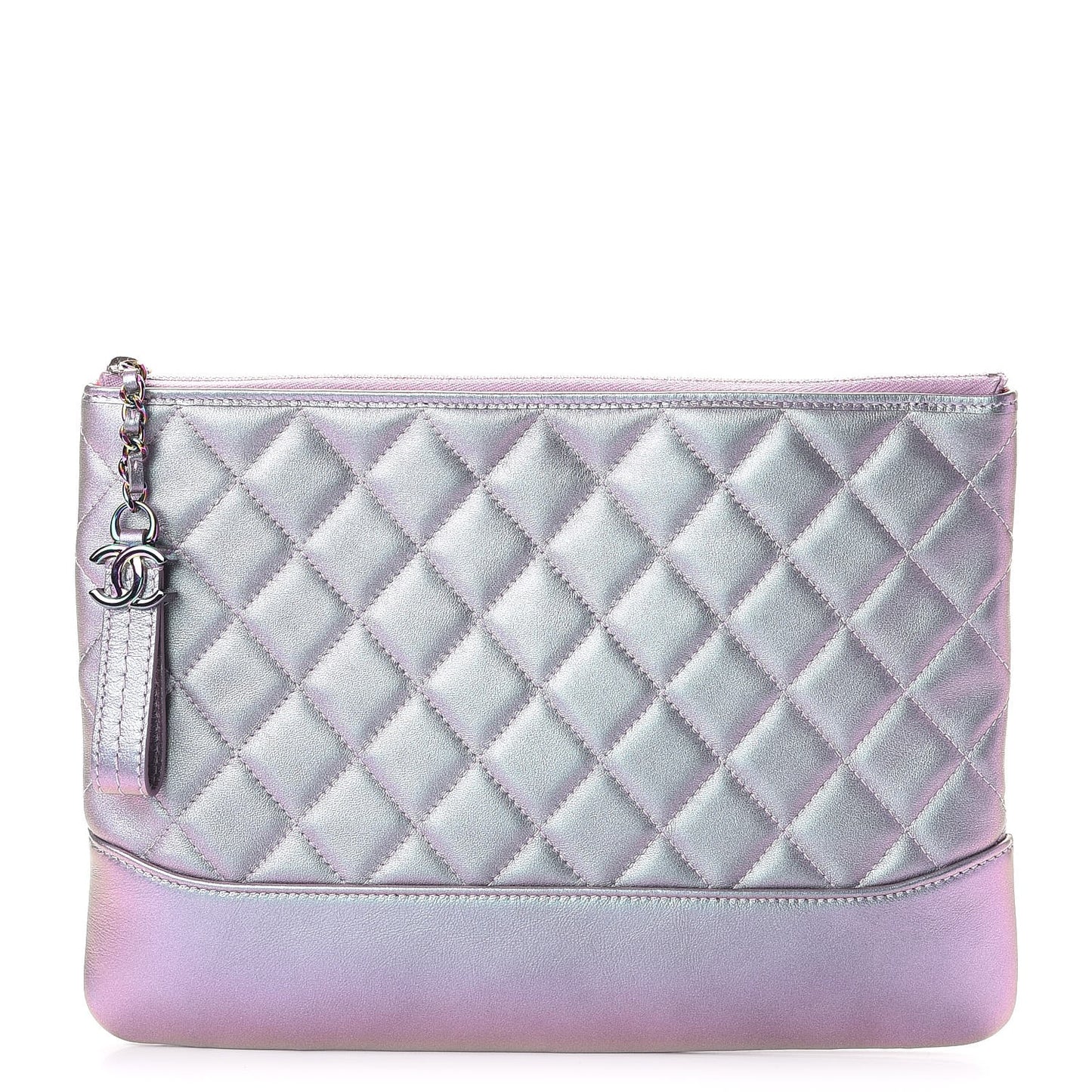 Iridescent Lambskin Quilted Medium Gabrielle Cosmetic Case Light Purple
