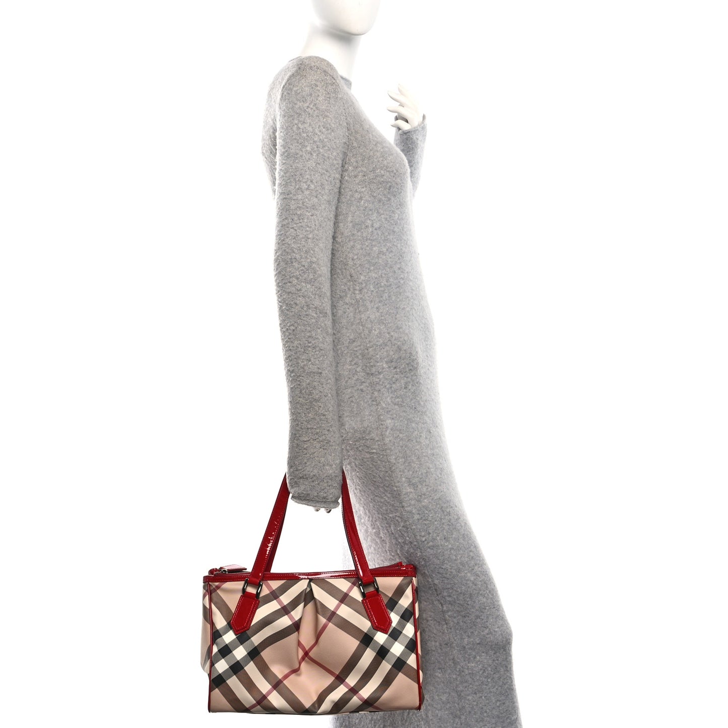 Patent Nova Check Medium Melbury Tote Red