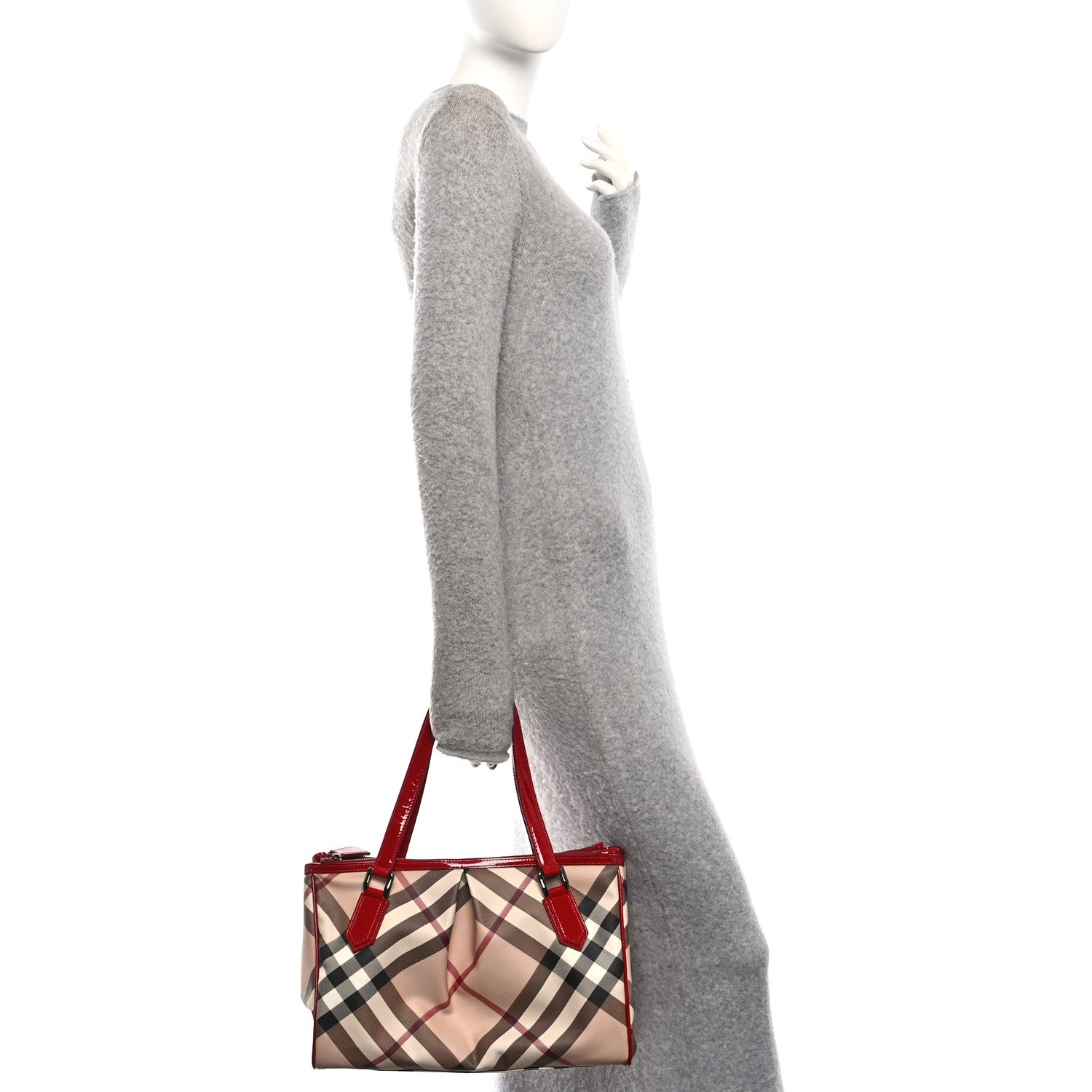 Burberry Patent Nova Check Medium Melbury Tote Red 2 of 9