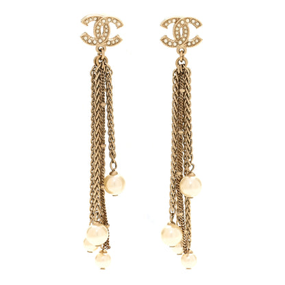 Chanel Pearl Chain CC Dangle Earrings Gold 1 of 5