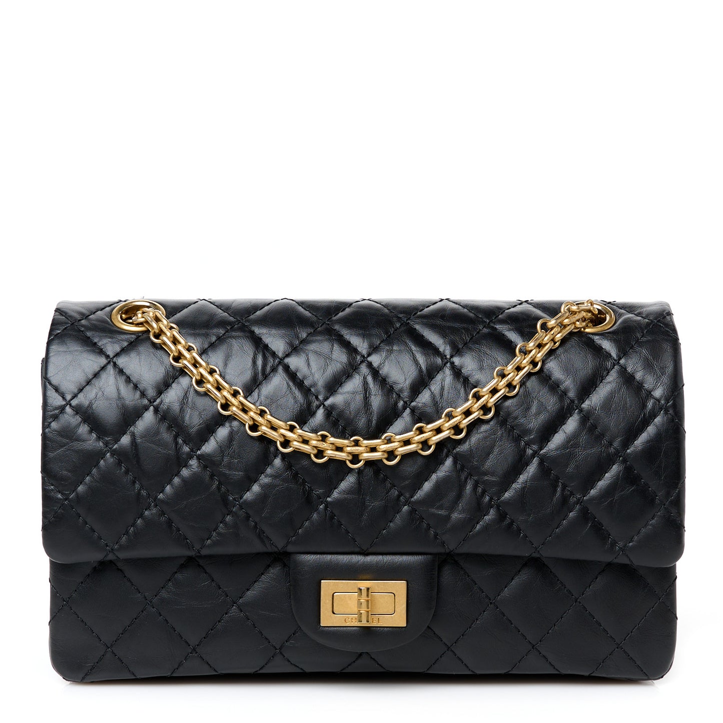 Aged Calfskin Quilted 2.55 Reissue 225 Flap Black