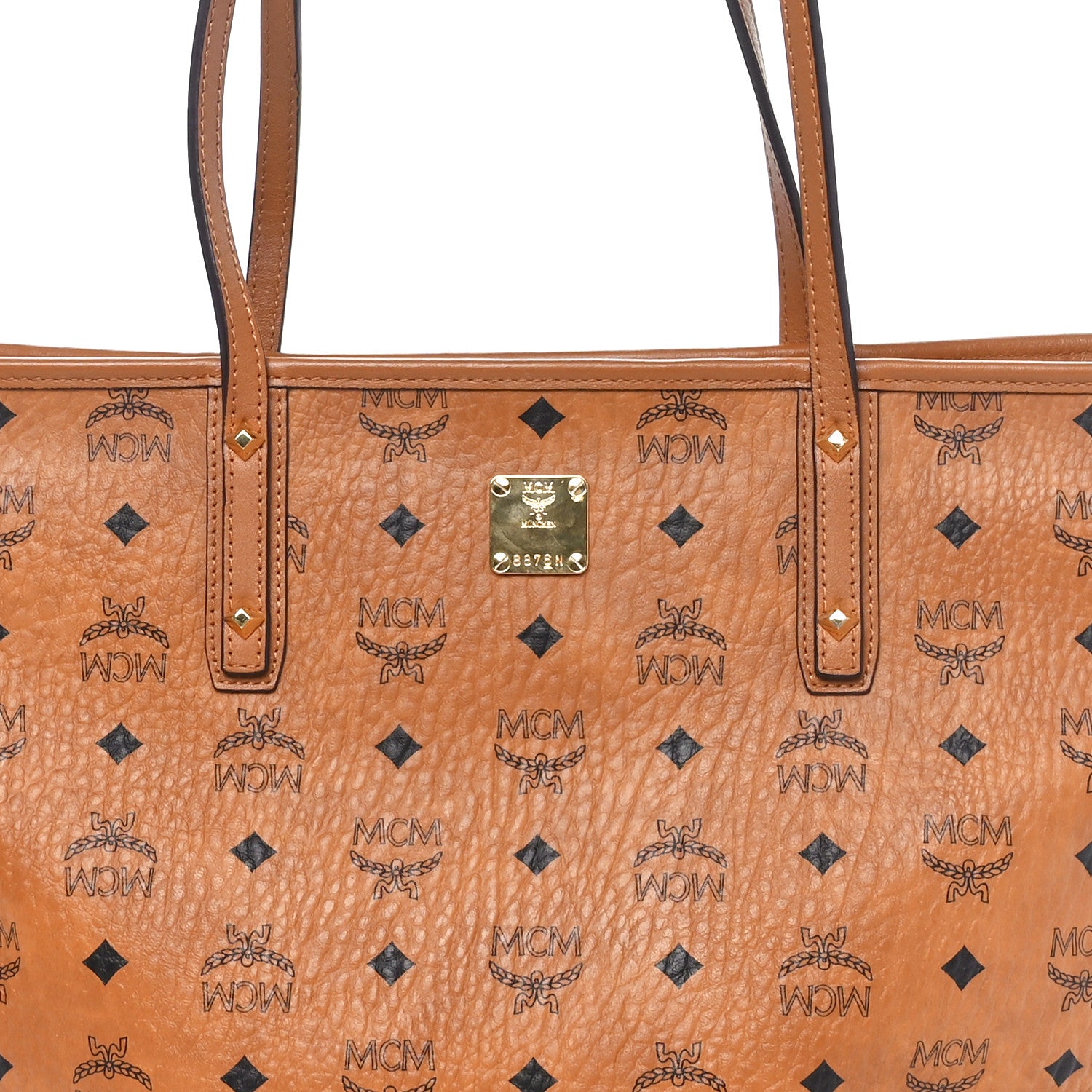 MCM Visetos Medium Reversible Shopper Tote Cognac 8 of 10