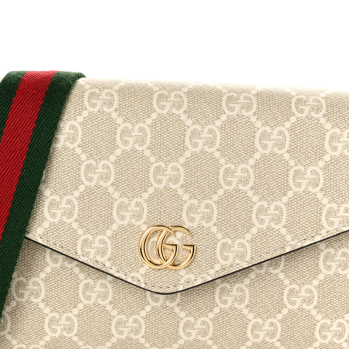 GG Supreme Monogram Textured Dollar Calfskin Web Mini Ophidia Envelope Shoulder Bag Beige Mystic White Oatmeal