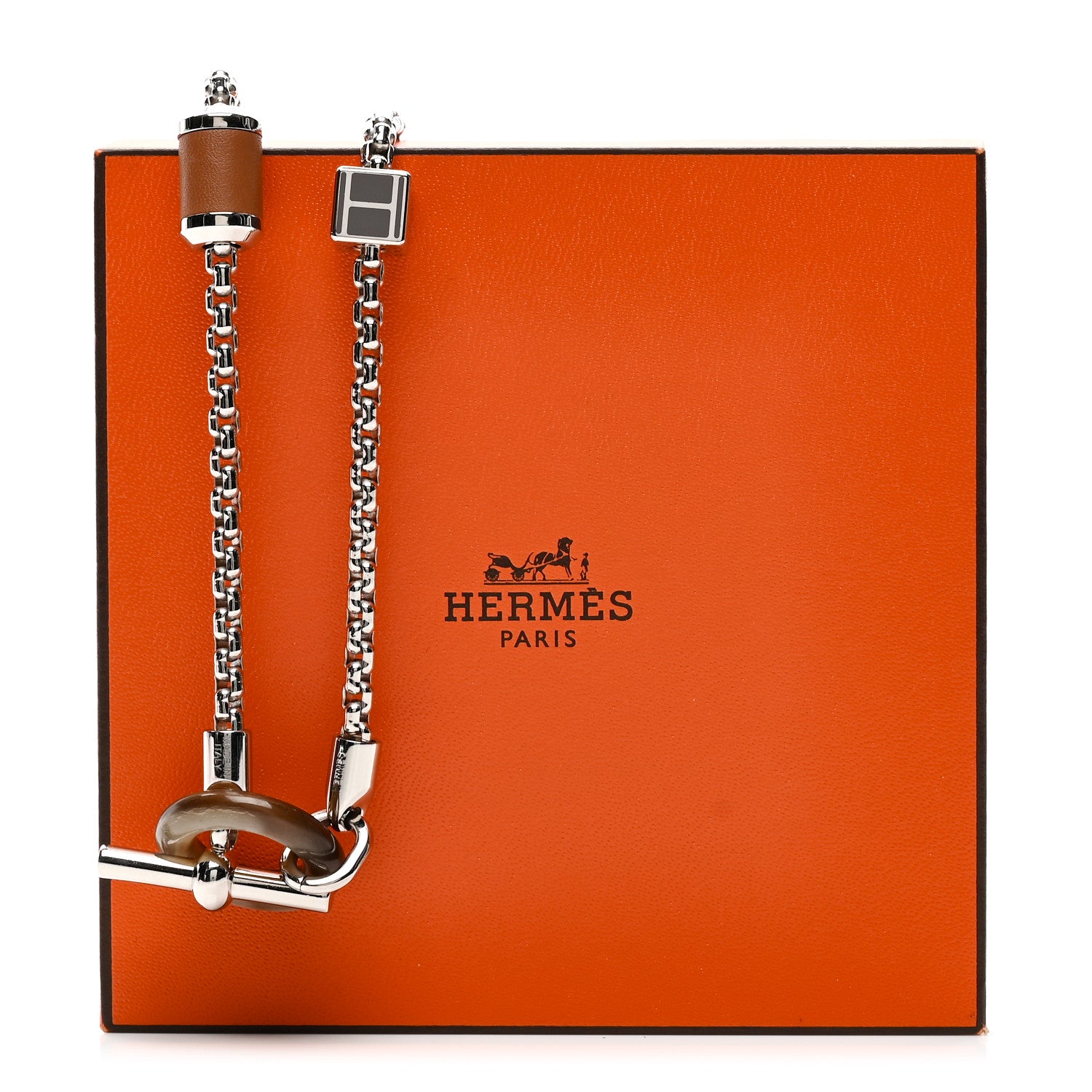 Hermes Palladium Buffalo Horn Swift Meli-Melo Necklace 1838127