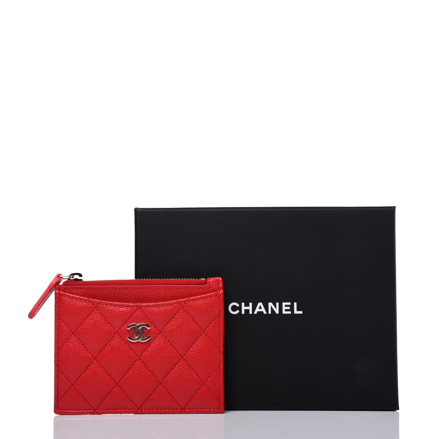 Caviar Quilted CC Zip Card Holder Red