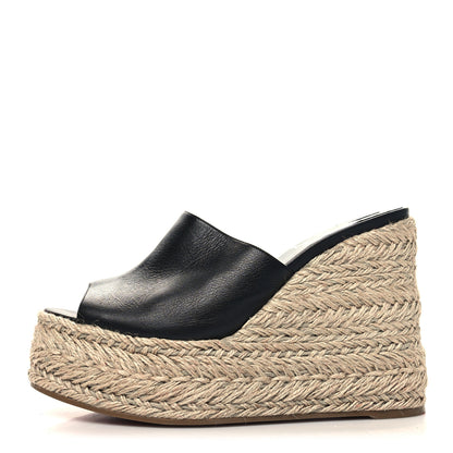 Christian Louboutin Calfskin Ariella Zeppa 130 Espadrille Sandals 40 Black Naturel 1 of 7