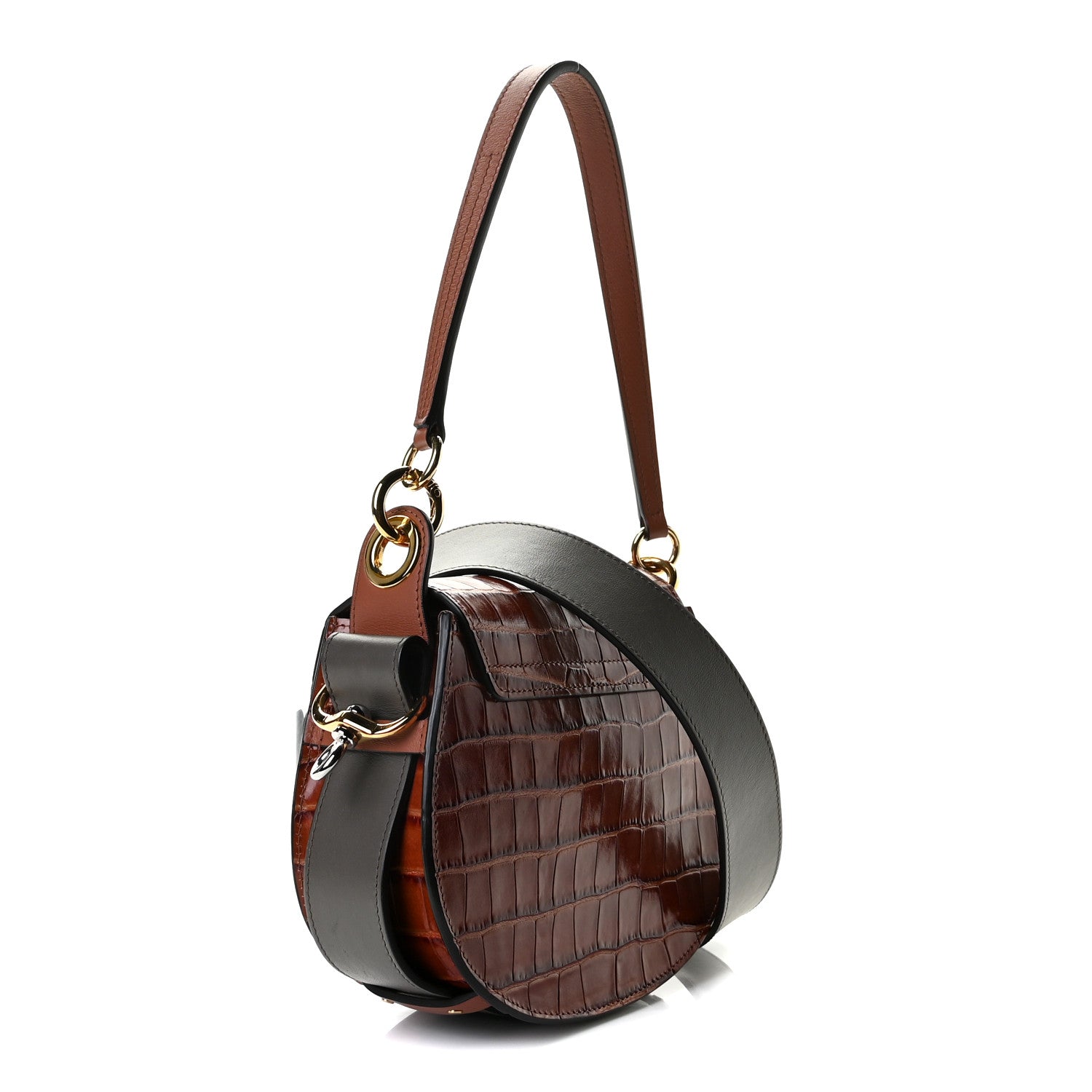 Chloe Calfskin Crocodile Embossed Small Tess Bag Chestnut 2 of 14