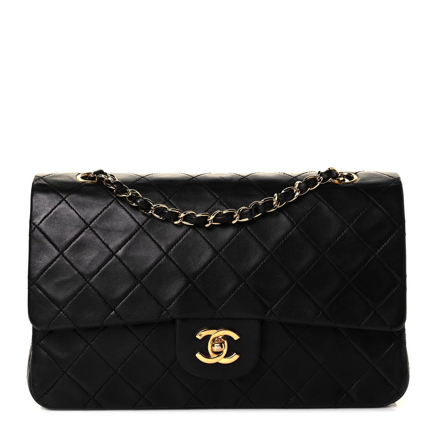 Lambskin Quilted Medium Double Flap Black