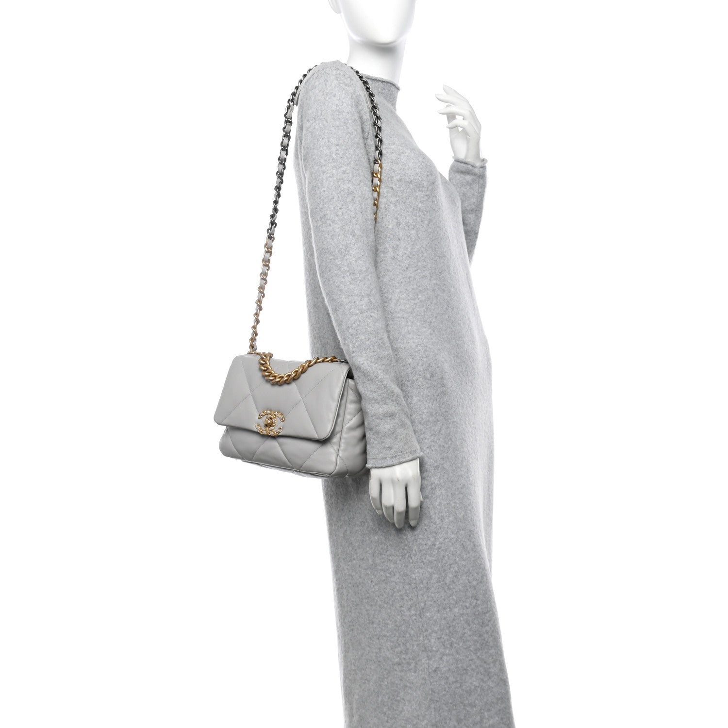 Chanel Lambskin Quilted Medium Chanel 19 Flap Grey 2 of 10