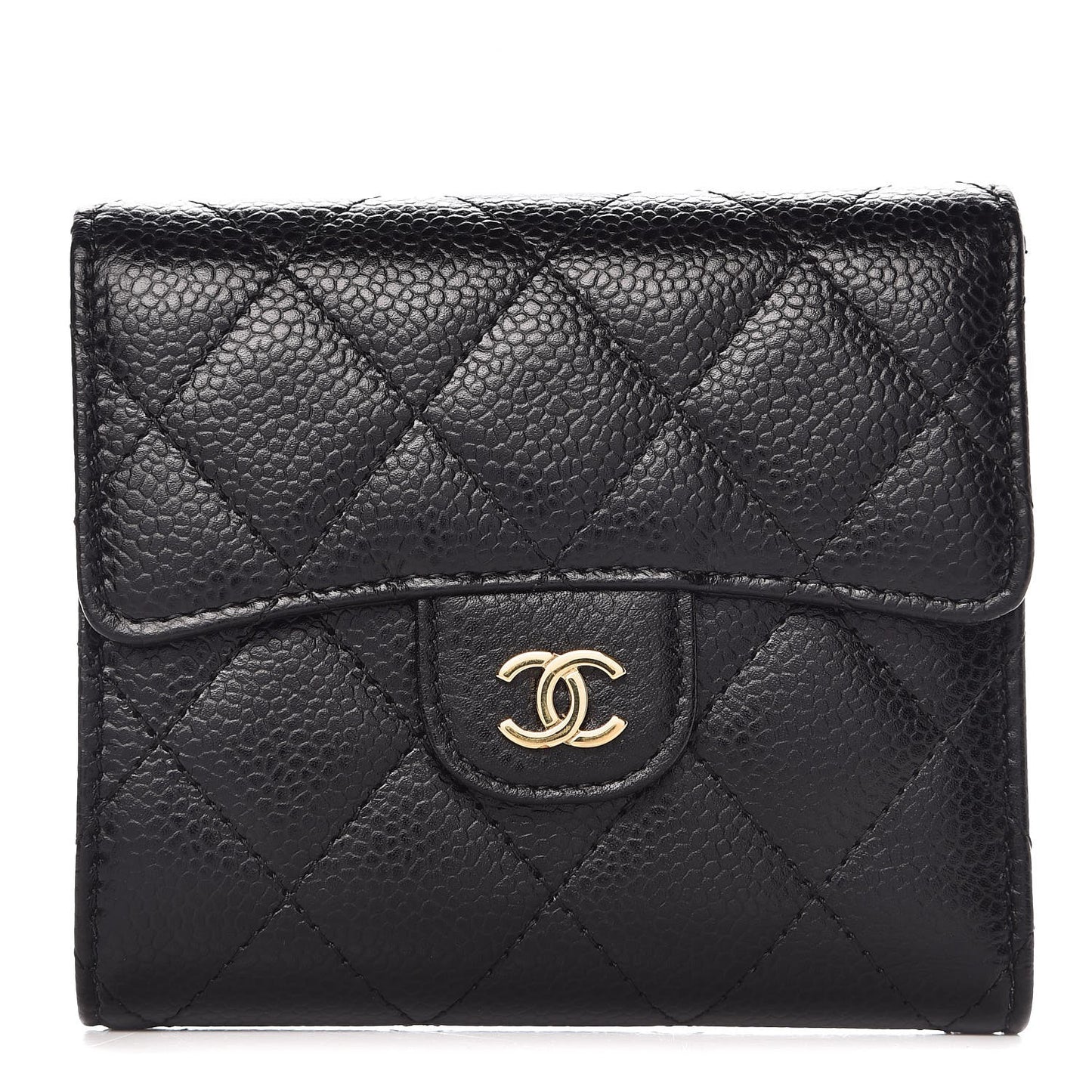 Caviar Quilted Compact Flap Wallet Black