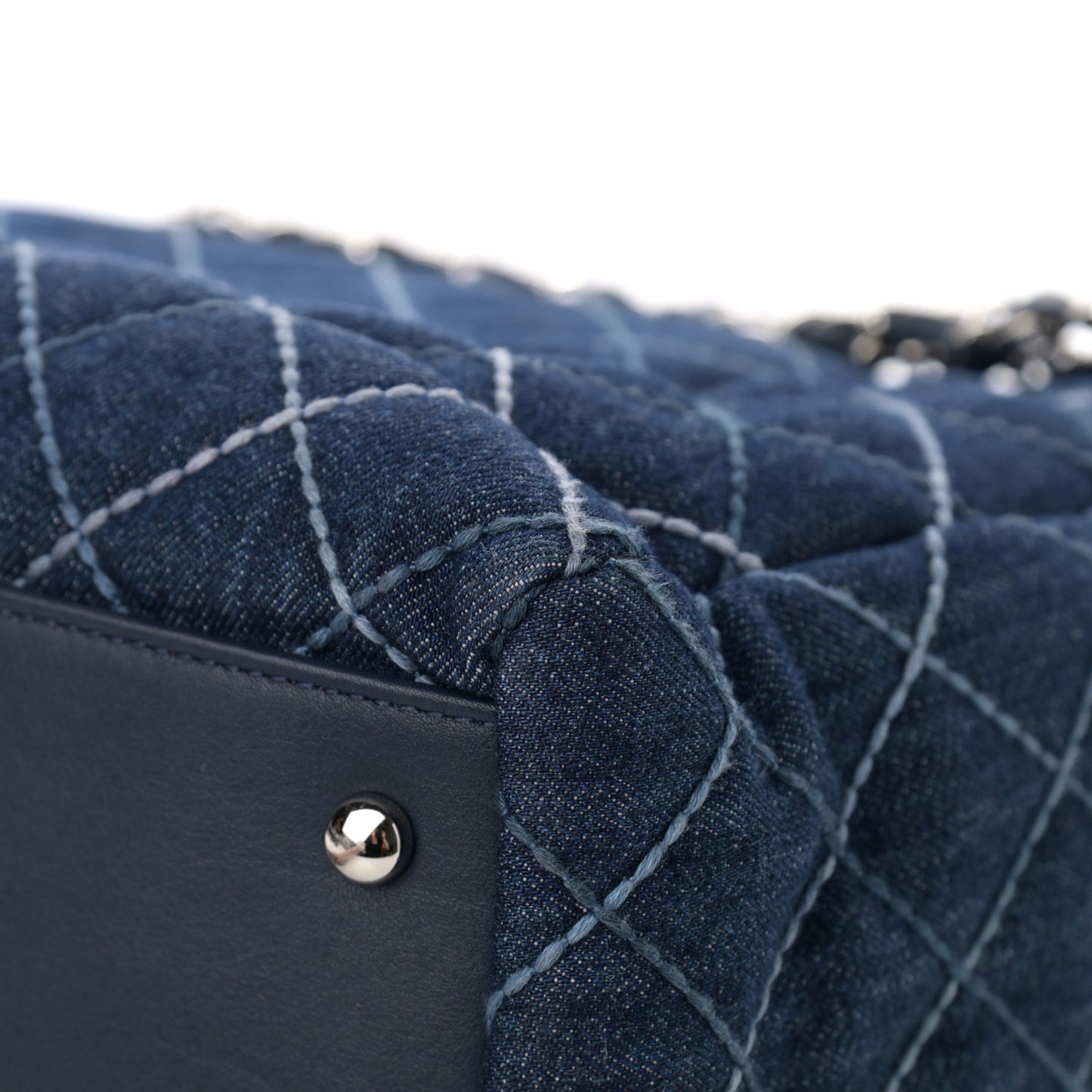 Denim Quilted Large Coco Handle Shopping Tote Blue