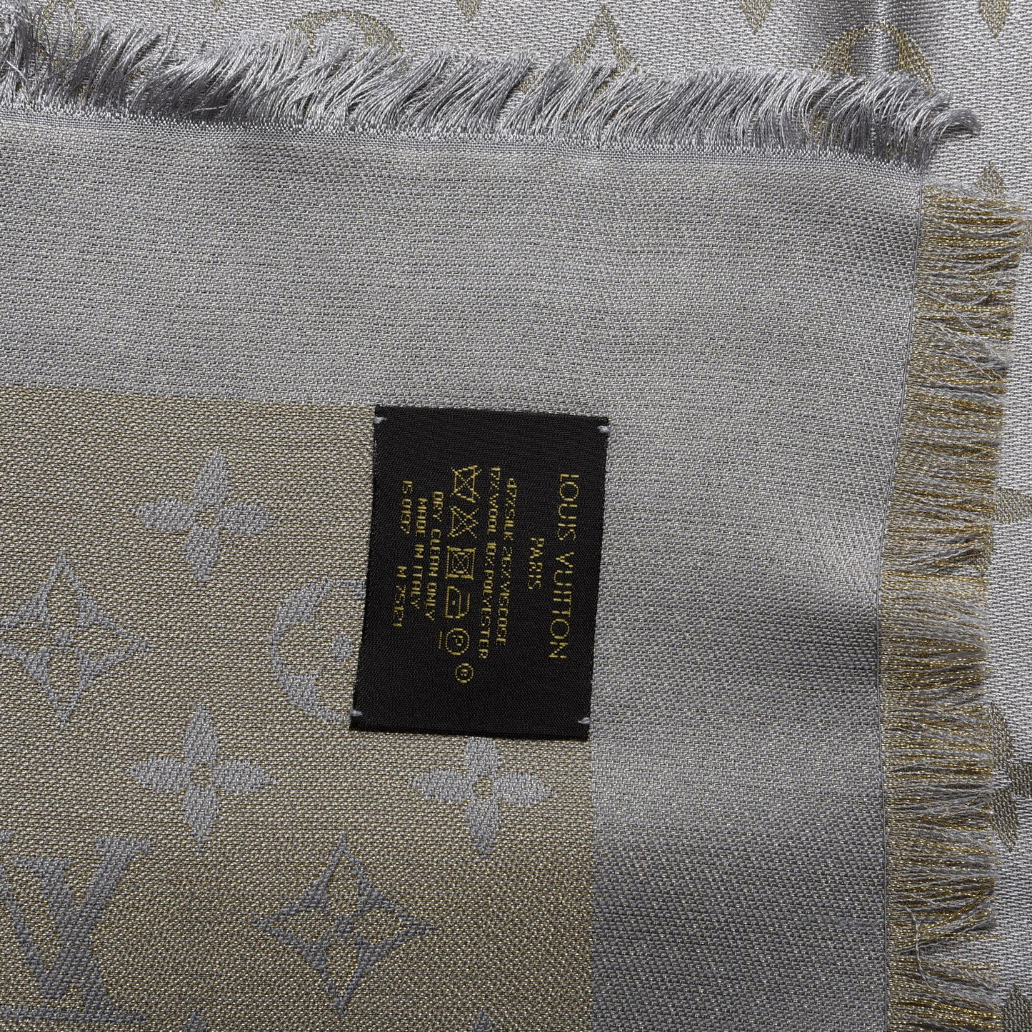 Silk Lurex Wool Monogram Shine Shawl Greige