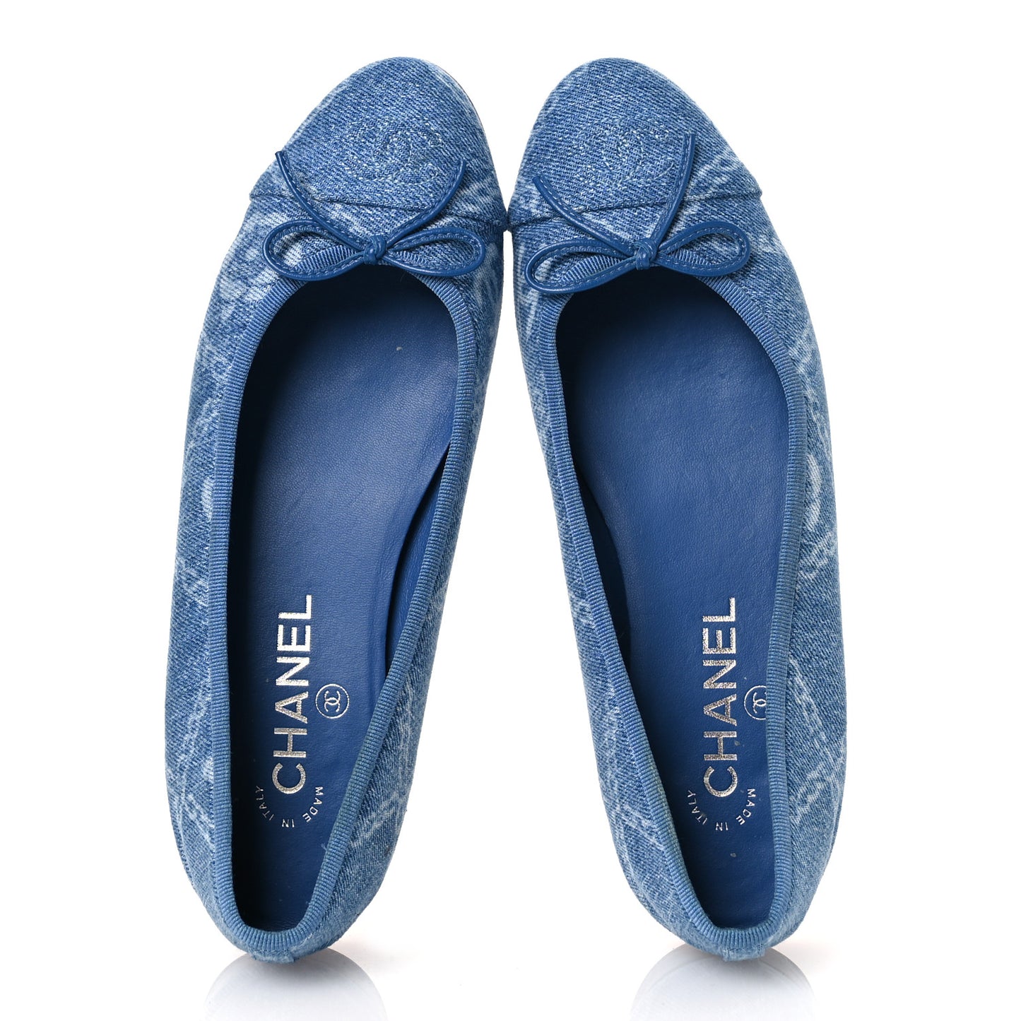 Denim Printed Cap Toe Ballerina Flats 38 Blue