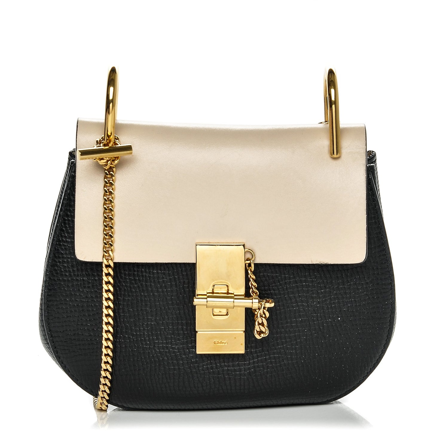 Grained Calfskin Lambskin Mini Bi-Color Drew Shoulder Bag Black Powder Beige