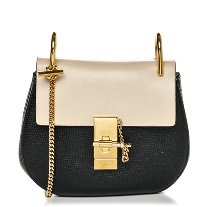 Chloe Grained Calfskin Lambskin Mini Bi-Color Drew Shoulder Bag Black Powder Beige 1 of 11
