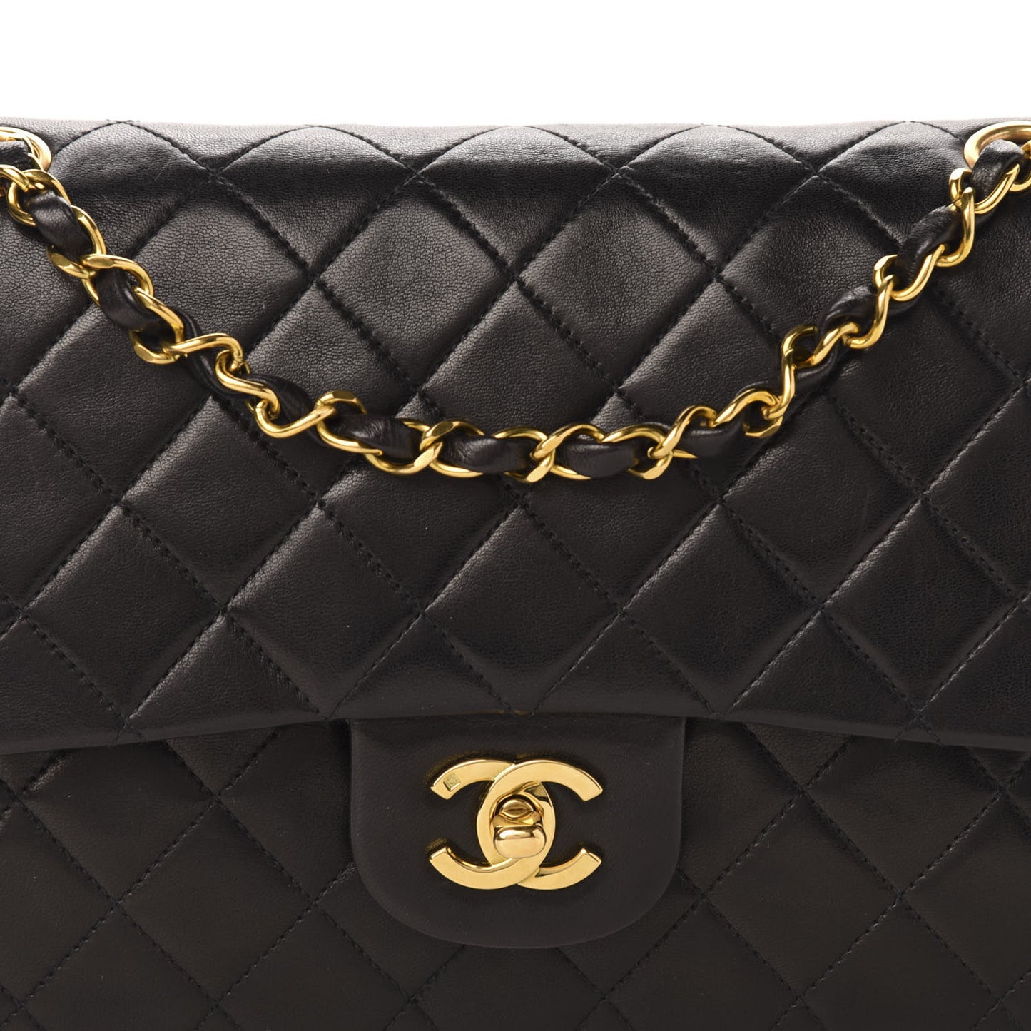 Lambskin Quilted Medium Double Flap Black