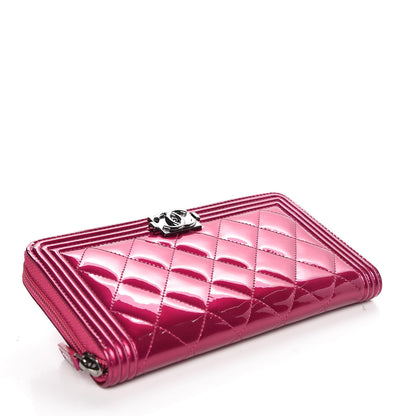Chanel Metallic Patent Calfskin Quilted Boy L-Gusset Zip Wallet Pink 4 of 9
