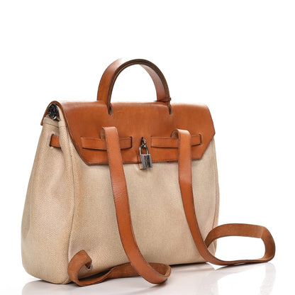 Hermes Toile Vache Calfskin Herbag 30 PM Backpack Natural 3 of 18