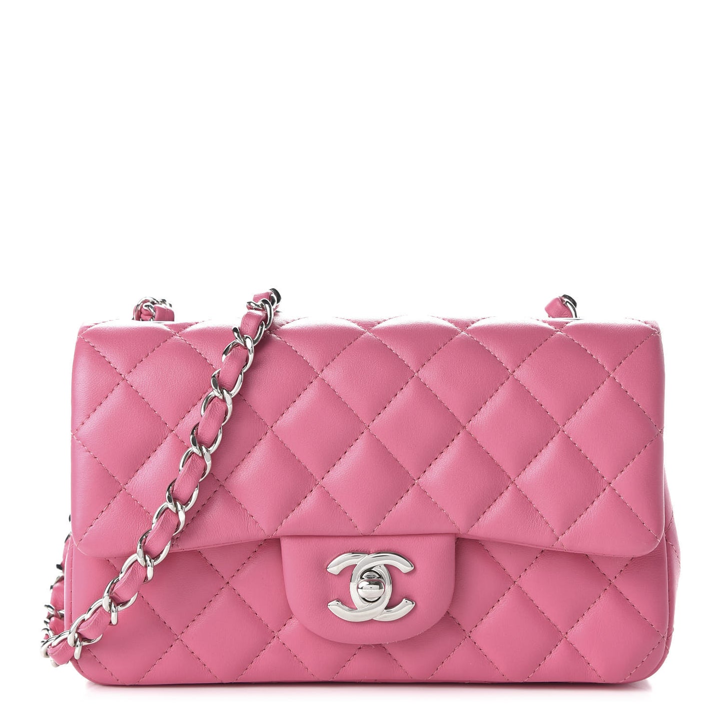 Lambskin Quilted Mini Rectangular Flap Pink