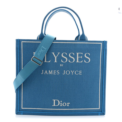 Christian Dior Cotton Toile De Jouy Oblique Embroidered Ulysses Dior Medium Book Tote With Strap Light Blue White 1 of 9