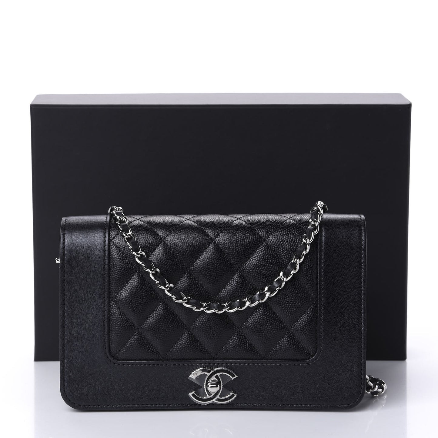 Caviar Quilted Vintage Mademoiselle Wallet On Chain WOC Black