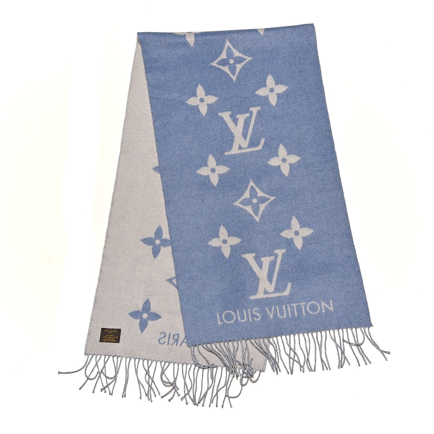 Louis Vuitton Cashmere Monogram Reykjavik Scarf Denim 3 of 7