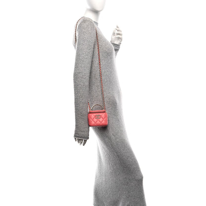 Chanel Lambskin Quilted Crystal Top Handle Mini Vanity Case With Chain Coral 2 of 11