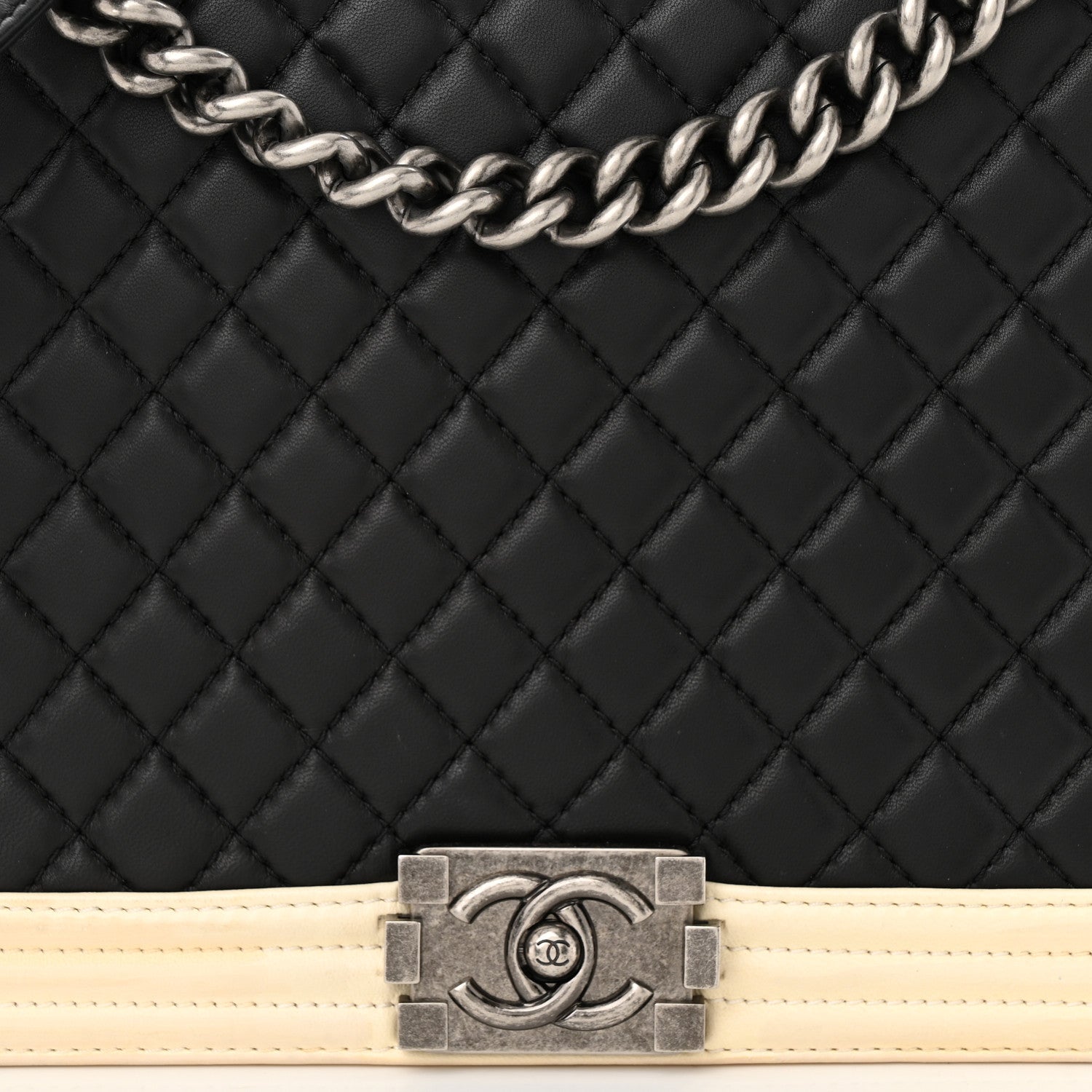 Chanel Lambskin Quilted Large Boy Flap Black White 8 of 11
