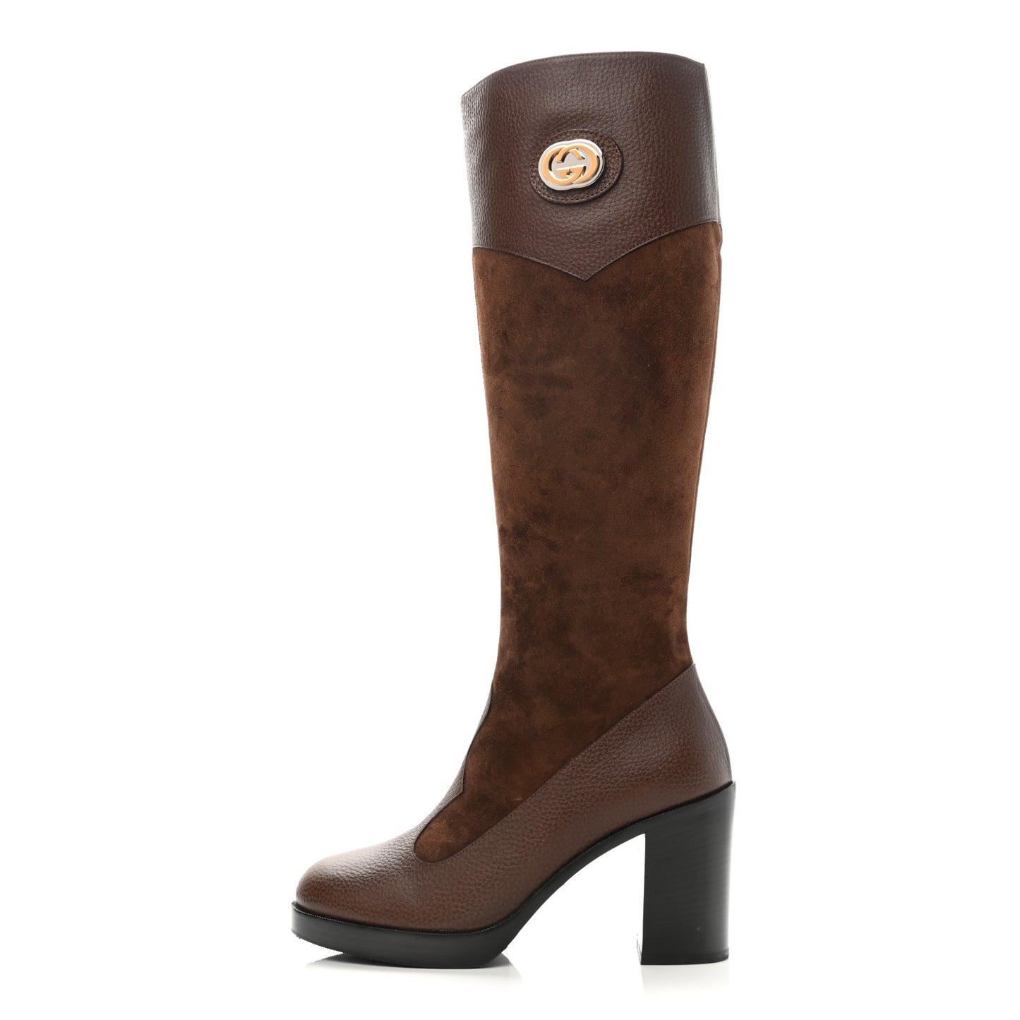 Austin Calfskin Super Softy Suede Interlocking G Knee High Boots 38.5 Brown Mahogany