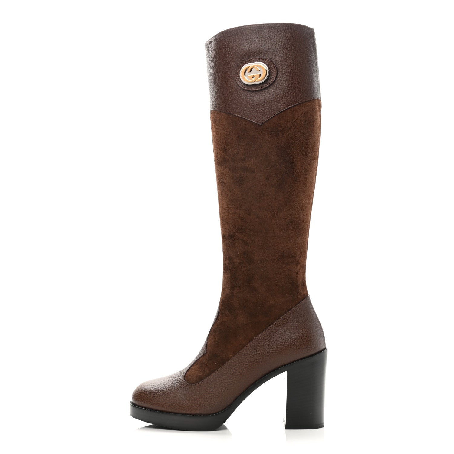 Gucci Austin Calfskin Super Softy Suede Interlocking G Knee High Boots 38.5 Brown Mahogany 1 of 12
