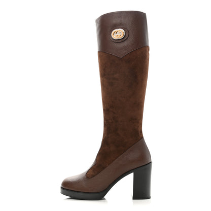 Gucci Austin Calfskin Super Softy Suede Interlocking G Knee High Boots 38.5 Brown Mahogany 1 of 12